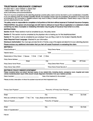 TRUSTMARK INSURANCE COMPANY ACCIDENT CLAIM FORM - Fill Out ...