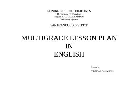 Pdf Multi Grade Lesson Plan In English Dokumentips