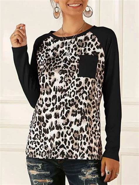 Leopard Print Raglan Sleeve Tops Raglan Sleeve Top Tunic Tops Casual Clothes