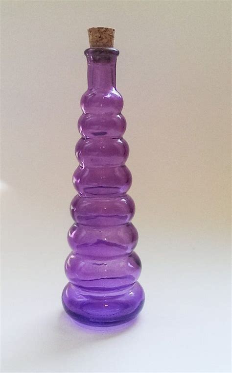 Small Purple Glass Bottle With Cork Ring Or Ribbed Design Great Condition