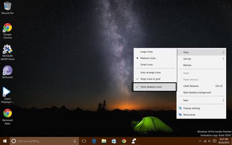 Show Desktop Icons For Win 10 Build 10547 Microsoft