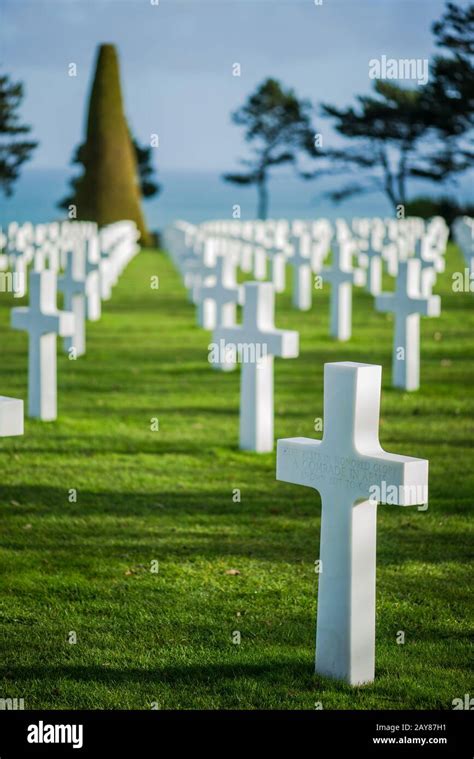 White Crosses In American Cemetery Omaha Beach Normandy France Stock