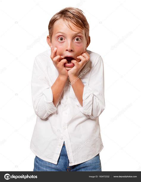 Young Blonde Boy Scared White Background Stock Photo By ©kues 193472332