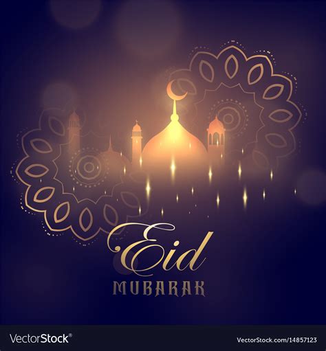 Eid Mubarak Greeting Card Design With Glowing Vector Image