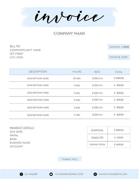 Invoice Template Printable Etsy Shop Business Invoice Etsy