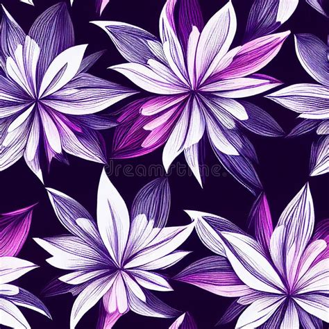 Ai Generated Illustration Of A Purple Floral Seamless Pattern Stock