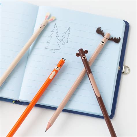 Love Unique Personal Personalised Set Of 4 Kids Woodland Pencils