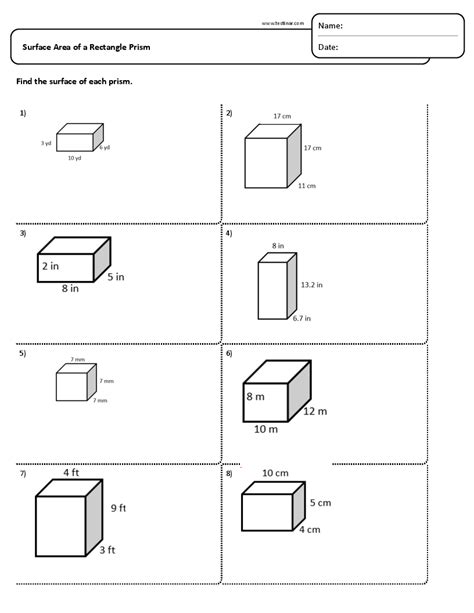 Surface Area Of Rectangular Prism Worksheet