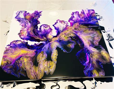 325 Rich Purples With Gold Acrylic Pour Painting Abstract Art