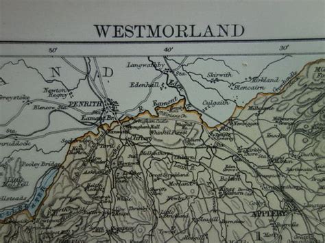 Westmorland Antique Map 1888 Original Old English Print Etsy