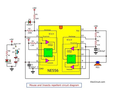 Ne Dual Timer Datasheet Pinout And Example Circuits Eleccircuit Com Circuit Diagram