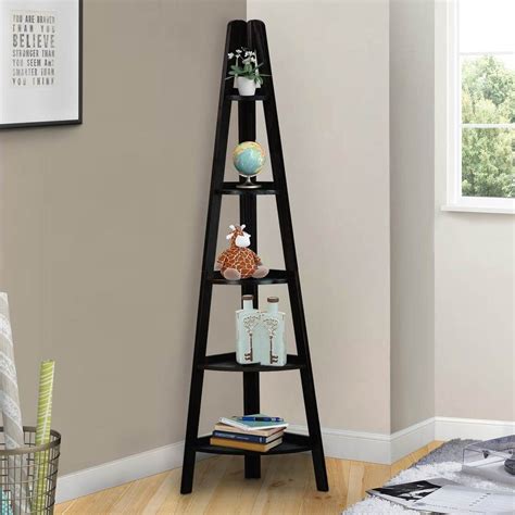 Cameroon contemporary 5 shelf solid wood corner ladder bookcase. Casual Home 5-Shelf Corner Ladder Bookcase | Corner ...