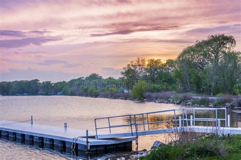 White Pier At Sunset On Lake In Wi Stock Photo Image Of Colorful