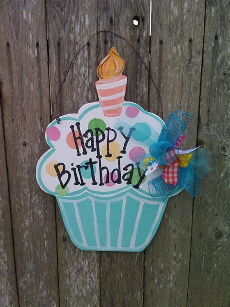 Happy Birthday Door Hanger Cupcake Door Hanger Wood Door Etsy Birthday Door Happy Birthday