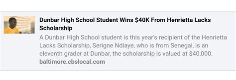 Dunbar High School Student Wins 40k From Henrietta Lacks Scholarship