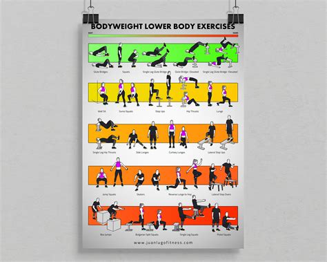 Printable Bodyweight Lower Body Exercises Training Poster Etsy