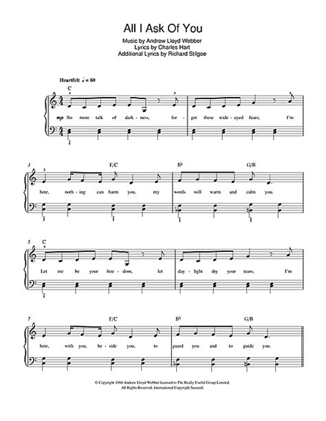 Em grows stronger yet am d and though you turn from me em to glance behind c am the phantom of the opera is there em inside your mind. All I Ask Of You (from The Phantom Of The Opera) sheet music by Andrew Lloyd Webber (Beginner ...