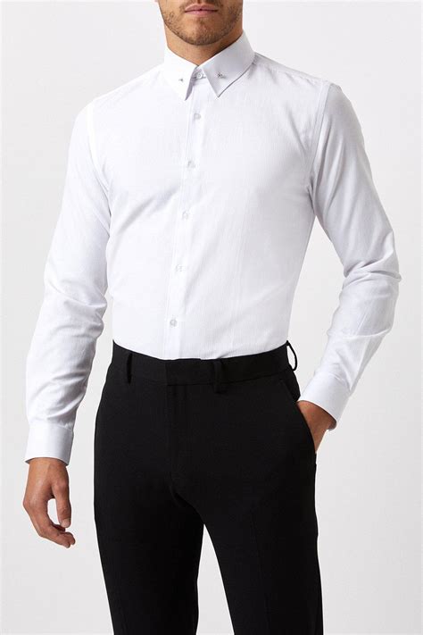 Burton Slim Fit White Collar Bar Dress Shirt Debenhams