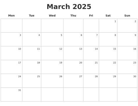 March 2025 Make A Calendar