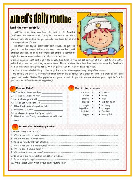 Printable Exercises For Kids Reading Comprehension Reading