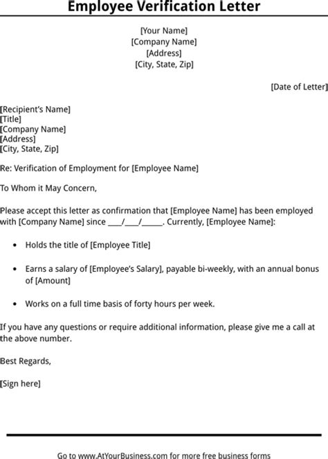 employment verification letter template templatesforms