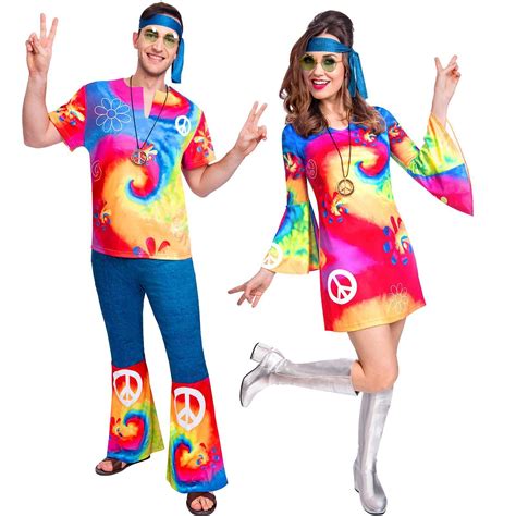 Adult S Women S Men S 70 S 60s Tie Dye Hippy Hippie Couples Fancy Dress Costume Ebay