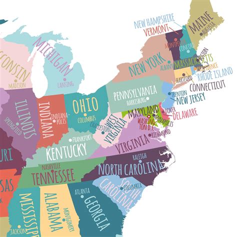Us Map Capitals Wall Art Printable United States Map Print Etsy