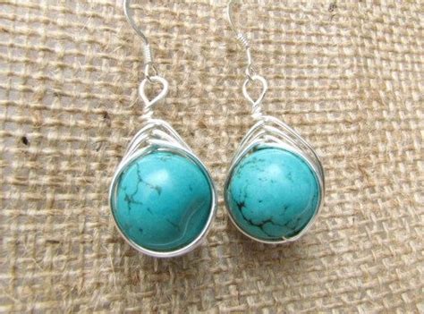 Wirewrapped Earrings GREEN TEAL MAGNESITE Herringbone Wrap With Non