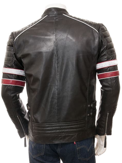 Mens Black Leather Biker Jacket Croyde Men Caine