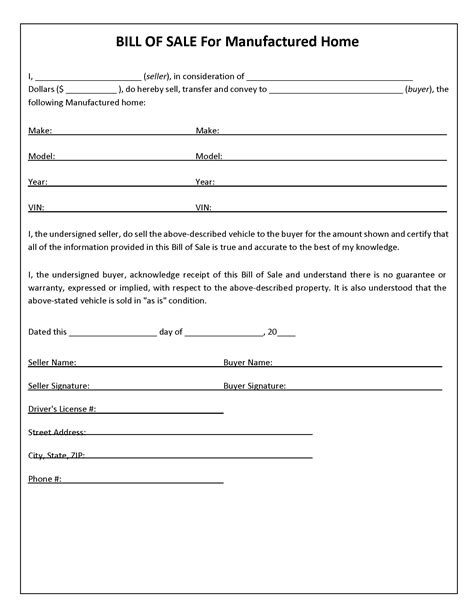 Colorado Mobile Home Bill Of Sale Form Word Bill Of Sale Form