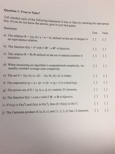 Solved Question 1 True Or False Tell Whether Each Of The Chegg Com