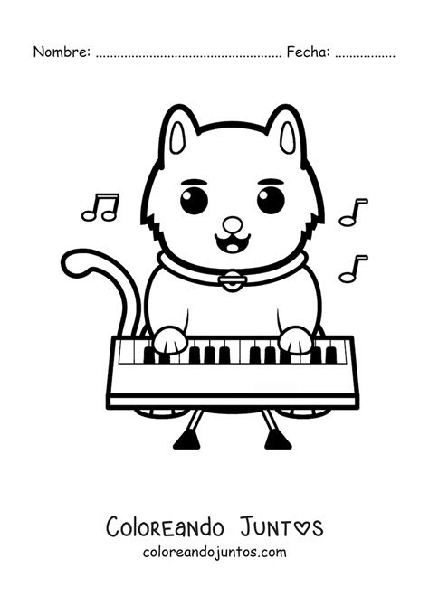 Gato Animado Tocando El Piano Coloreando Juntos