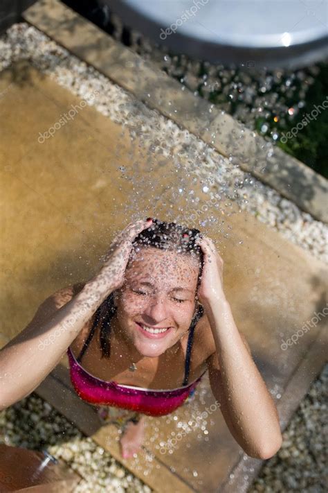 Girl In The Outdoor Shower Stock Photo Bezikus 8532380