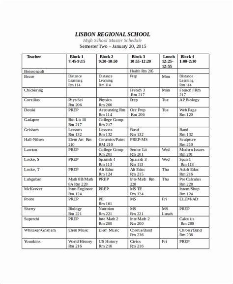50 High School Class Schedule Example Ufreeonline Template