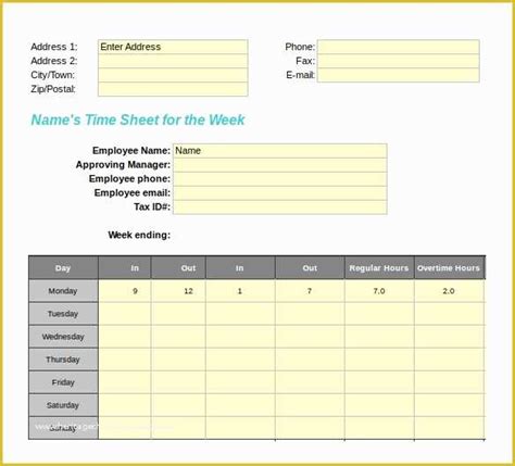 Free Download Weekly Timesheet Template Of 25 Excel Timesheet Templates