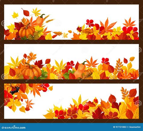 Autumn Fall Leaves Vector Banners Set Stock Vector Illustration Of