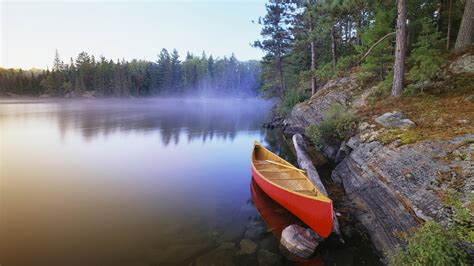 Canoe On The Morning Lake Wallpapers Hd Wallpapers