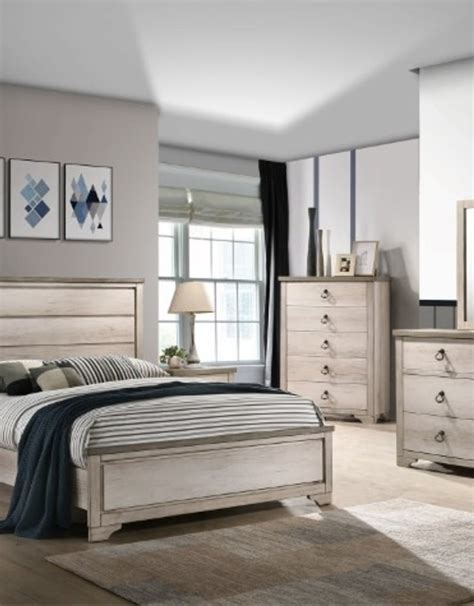 Made in solid pine wood with classic distressed white finish made by hand combine perfectly with gleaming. Patterson Distressed White Bedroom Set - Bargain Box and Bunks