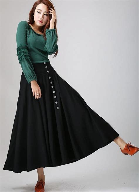 Buttoned Front Cotton Linen Maxi Skirt Linen Skirt Circle Etsy In