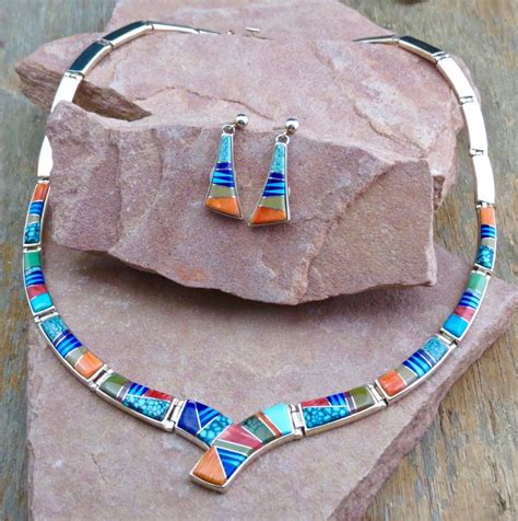 SR 2027 NATIVE AMERICAN HAND INLAID NECKLACE AND EARRING SET Calvin