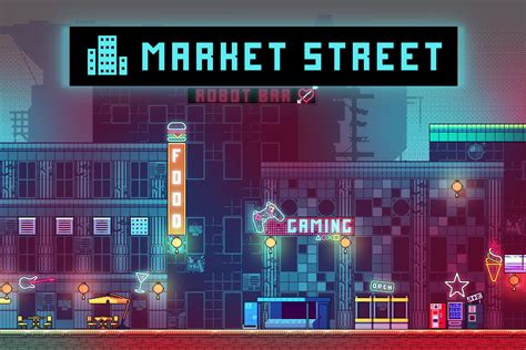 Cyberpunk Market Street Pixel Art Download