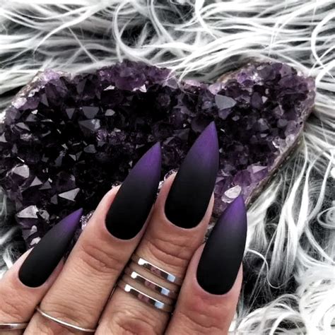 Black Purple Acrylic Coffin Matte Nails Gel Polish Halloween Parties