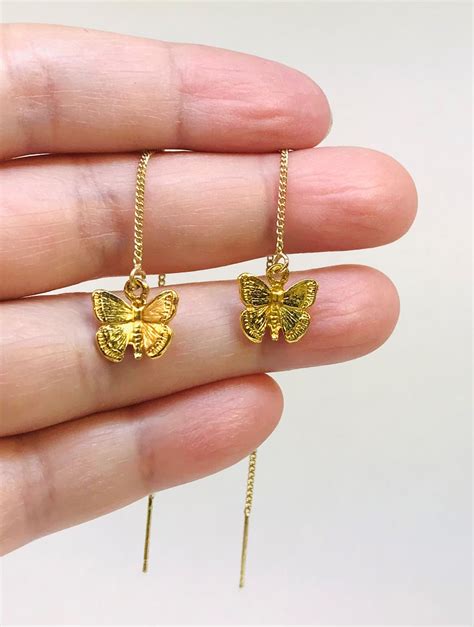 Butterfly Threader Earrings Dainty Mariposa Earrings Etsy