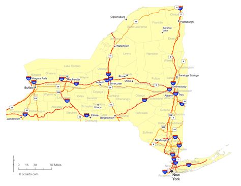 New York County Map With Cities Highways