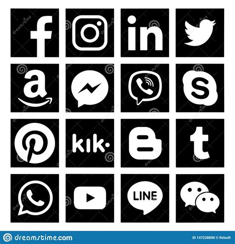 Collection Of Popular Social Media Black Icons Editorial Image