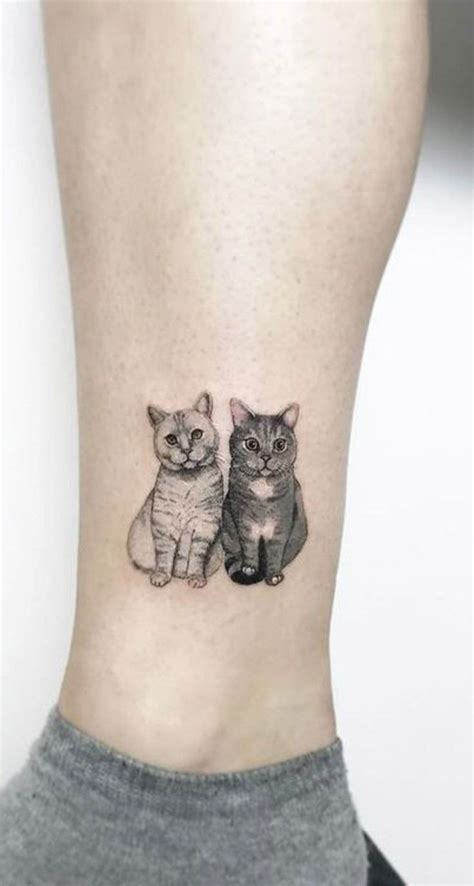 Double Tuxedo Cat And White Kitty Ankle Leg Tattoo Ideas For Women