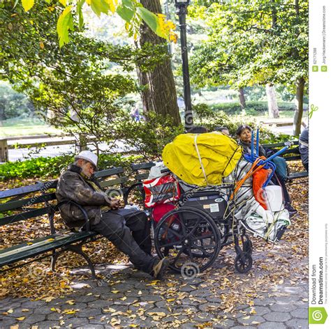 Homeless Man Sleeping In Central Park In Manhattan Editorial Stock