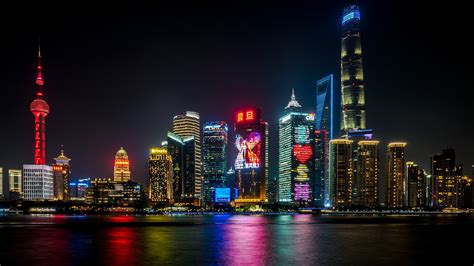 Download Building Skyscraper Colors Light Night City China Man Made