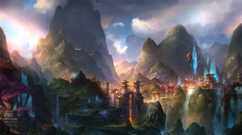 Wallpaper Mountains Fantasy Art Fantasy City Screenshot Computer