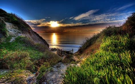 Wallpaper Sunlight Landscape Sunset Sea Bay Hill